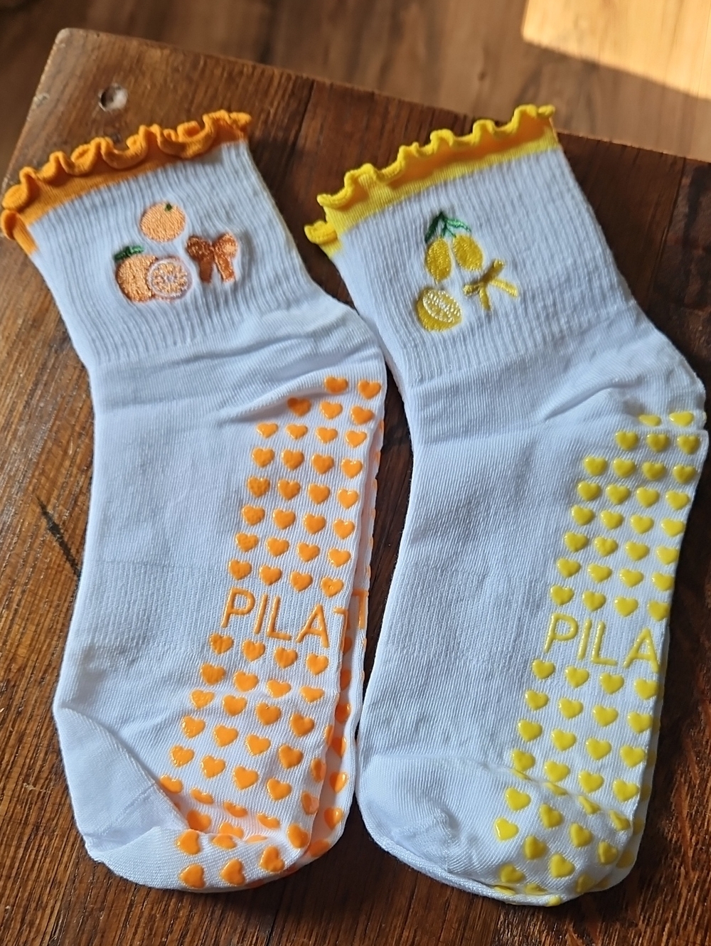 Women's Non-Slip Pilates Crew Fruit Ruffle Socks - Orange & Yellow Pilates